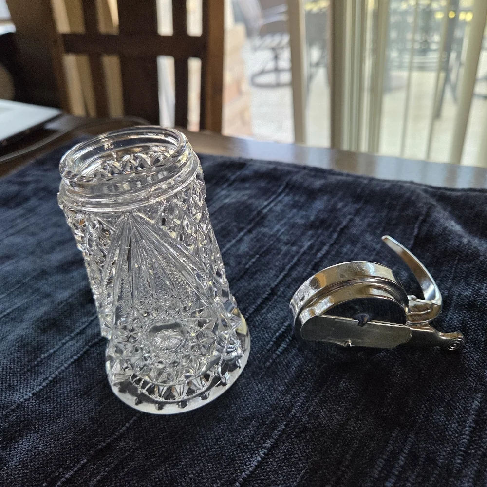 Vintage Imperial Glass Syrup Pitcher Hobstar Pattern With Metal Lid